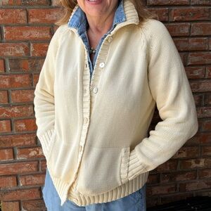 Lands End Cream Button Up Knit Cardigan Sweater Size XL